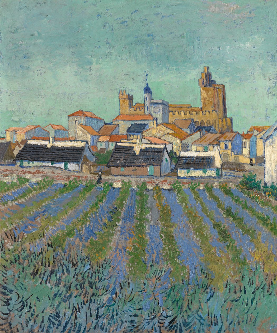 Uitzicht op Saintes-Maries-de-la-Mer door Vincent van Gogh