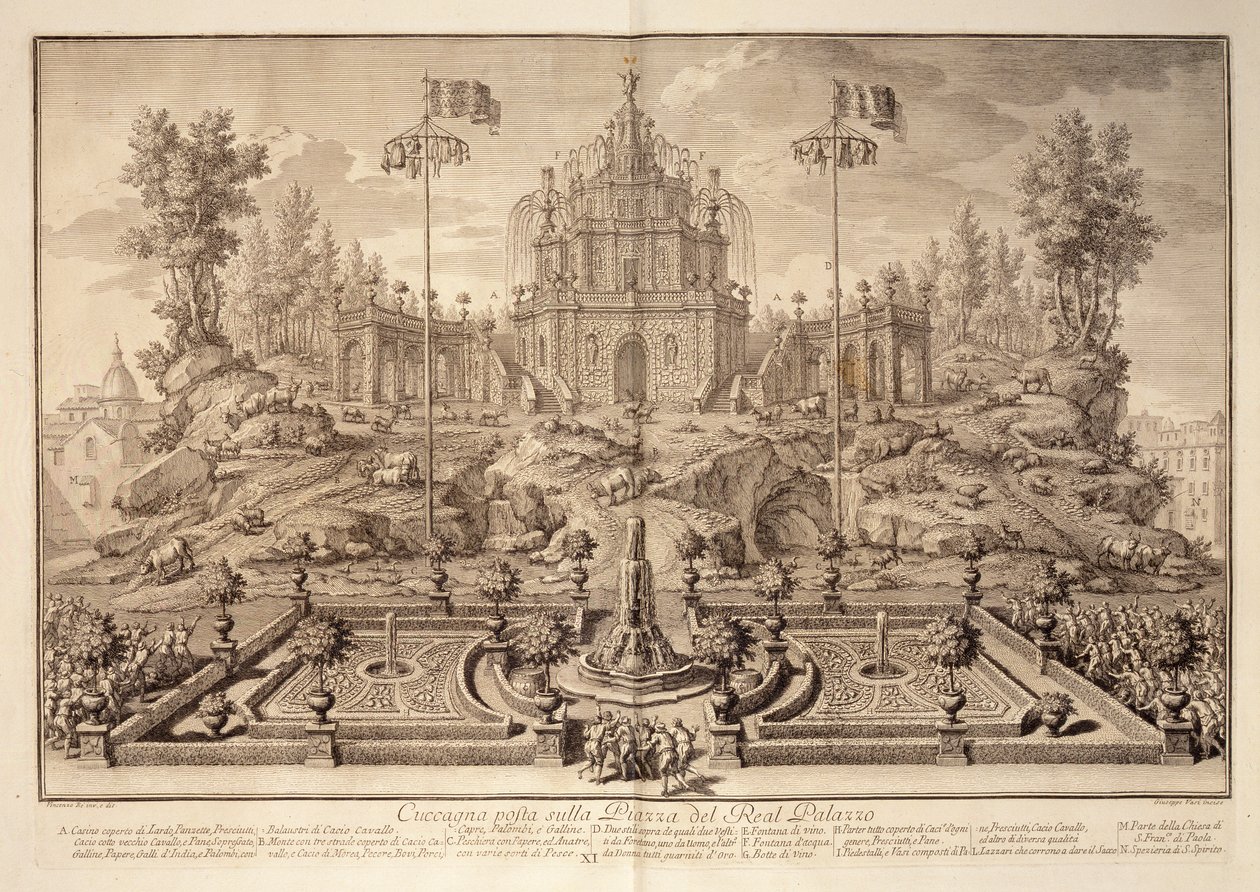 De Cuccagna, uit Narrazione delle Solemni Reali Feste, gegraveerd door Giuseppe Vasi (1710-82), gepubliceerd 1749 door Vincenzo dal Re
