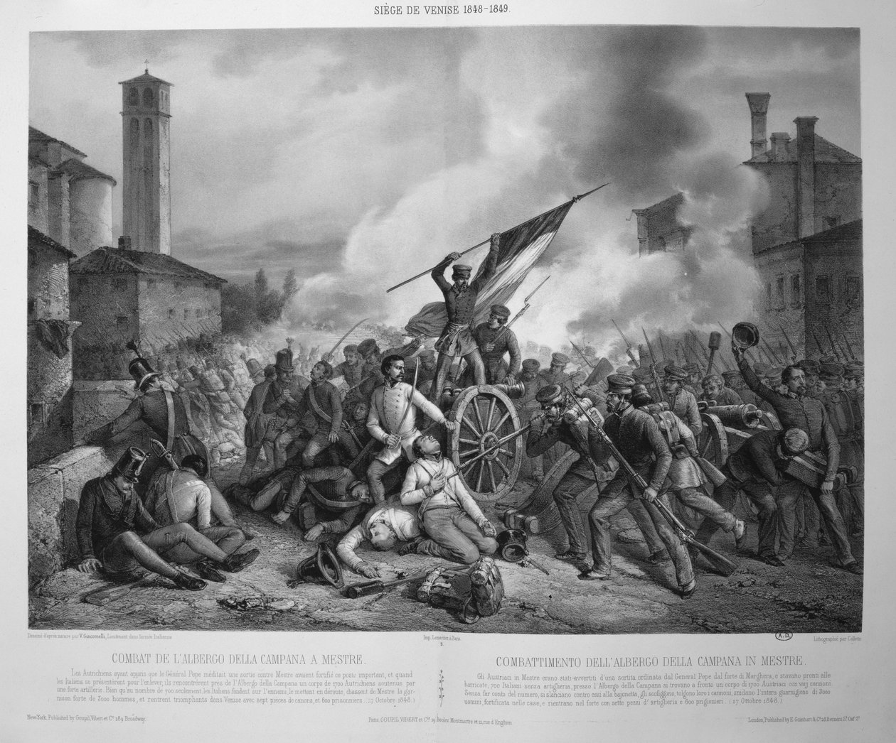 De Slag bij Albergo della Campana in Mestre op 27 oktober 1848 tijdens het beleg van Venetië in 1848-9 door Vincenzo (after) Giacomelli