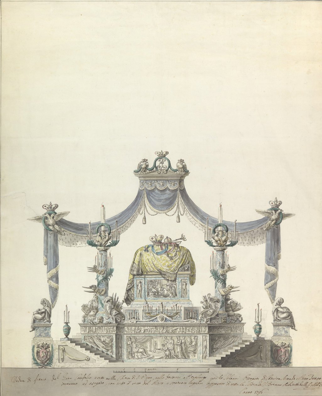 Catafalque van Keizerin Catharina de Grote van Rusland Zijaanzicht, 1796 door Vincenzo Brenna