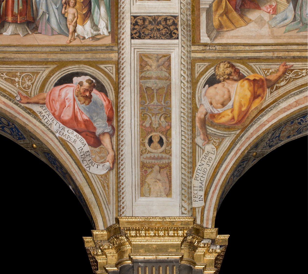 Centrale schip, Pluim Tweede en Derde Noordoverspanning, Vincenzo Campi 1573, Bustes met Profeten door Vincenzo Campi
