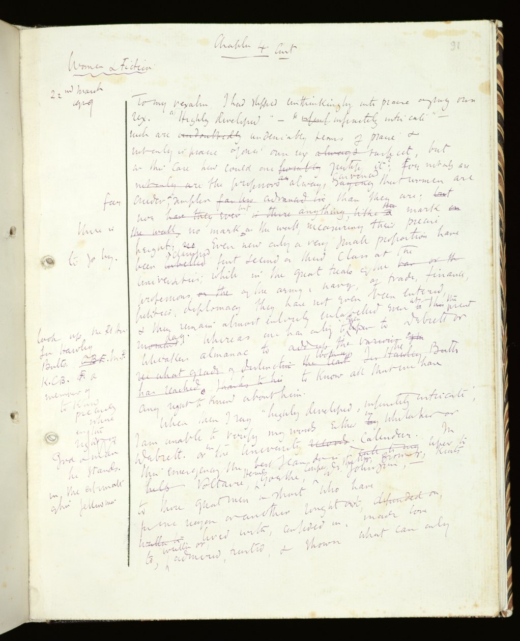 Ms 1-1942, p.91 Pagina uit Vrouwen in Fictie, gepubliceerd als Een Eigen Kamer, 1929 door Virginia Woolf