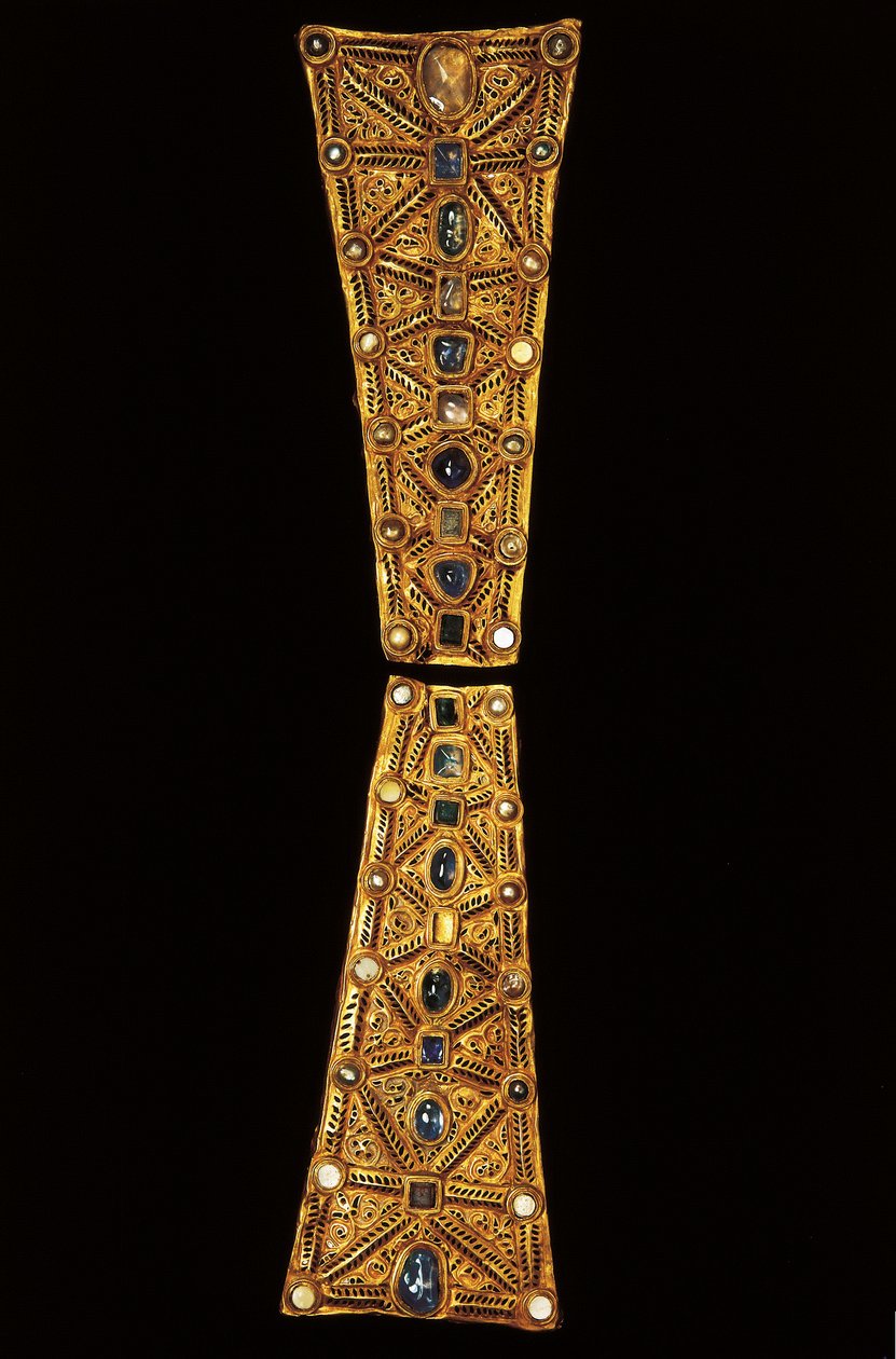 Hals van een processiekruis in goud, granaat en parels uit de Schat van Guarrazar, 7e eeuw door Visigothic