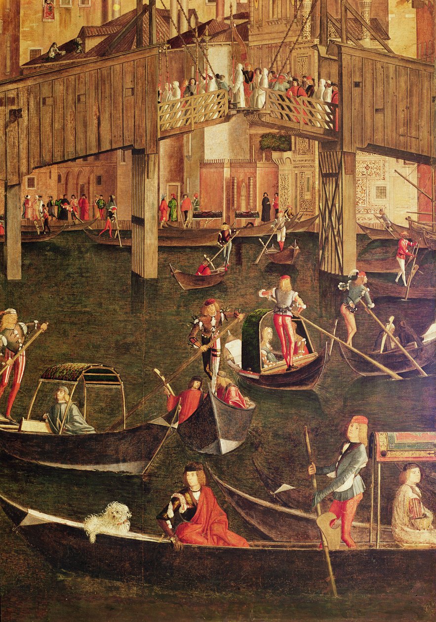 Detail van het wonder van het relikwie van het ware kruis op de Rialtobrug, 1494 (detail) door Vittore Carpaccio
