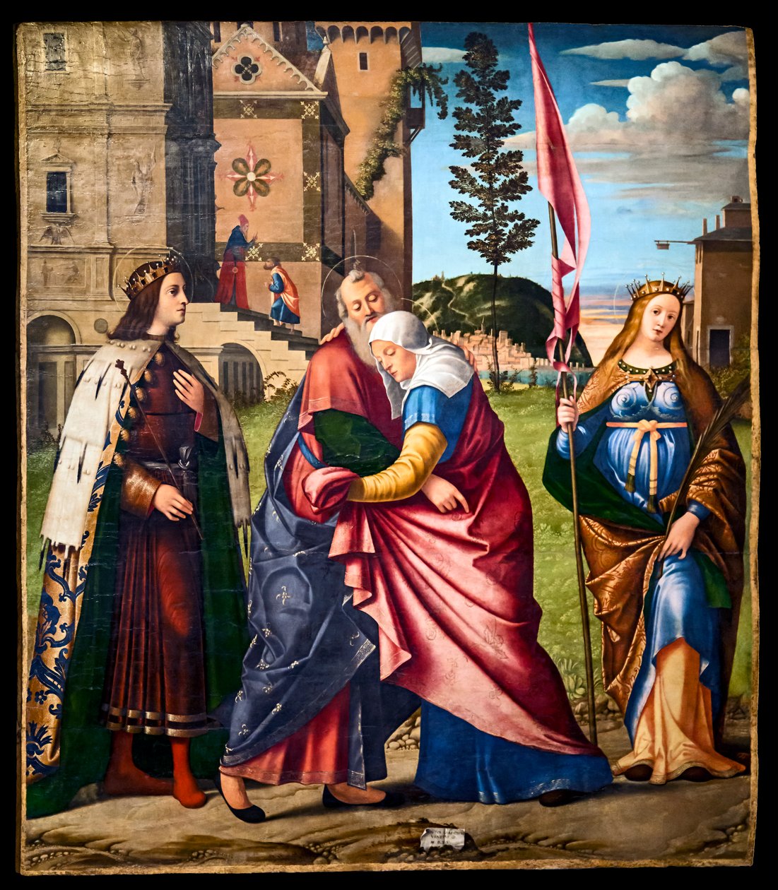 Ontmoeting van Joachim en Anna met St. Louis IX en St. Livrade door Vittore Carpaccio