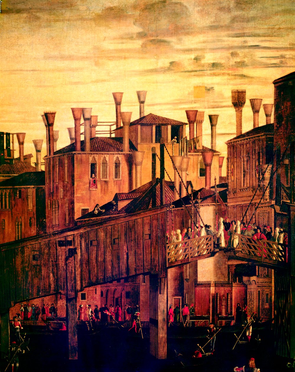 Houten Rialtobrug, detail door Vittore Carpaccio