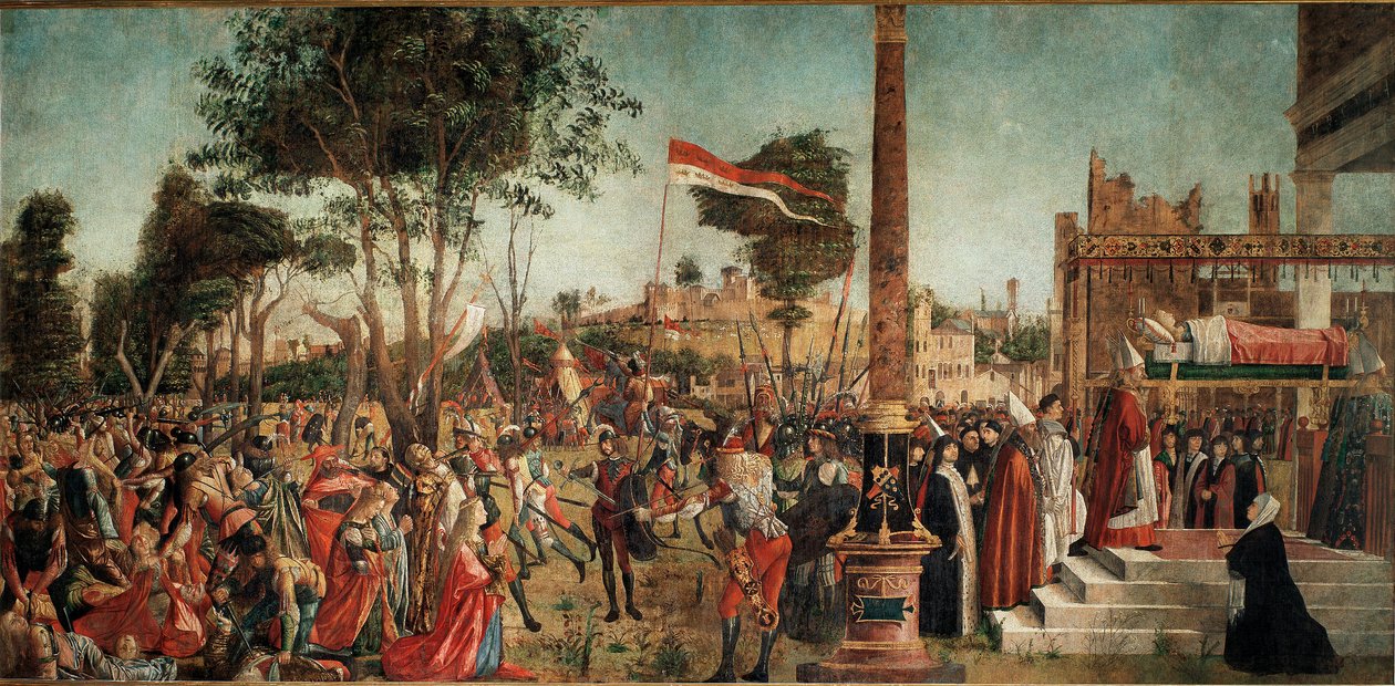 Cyclus van het leven van Sint Ursula: het martelaarschap van de pelgrims en de begrafenis van Sint Ursula door Vittore Carpaccio