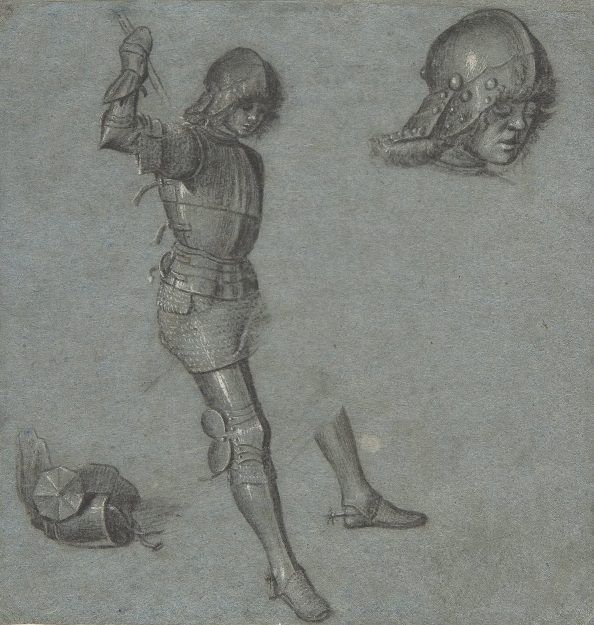 Studies van een zittende jongeling in harnas, ca. 1505 door Vittore Carpaccio