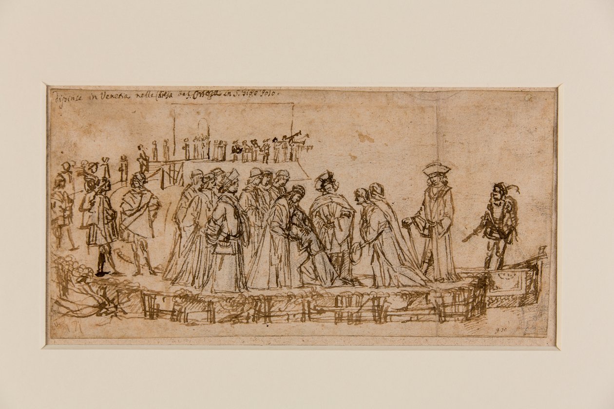 De Engelse Prins Conan neemt afscheid van zijn vader (pen & inkt over krijt op papier) (recto van 5933931) door Vittore Carpaccio