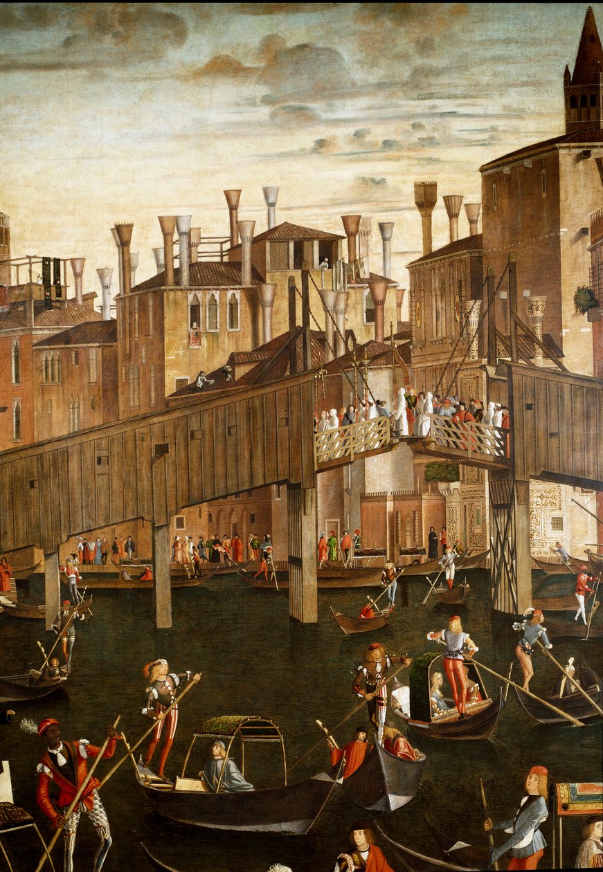 Het wonder van het relikwie van het Heilig Kruis bij de Rialtobrug in Venetië (detail) door Vittore Carpaccio