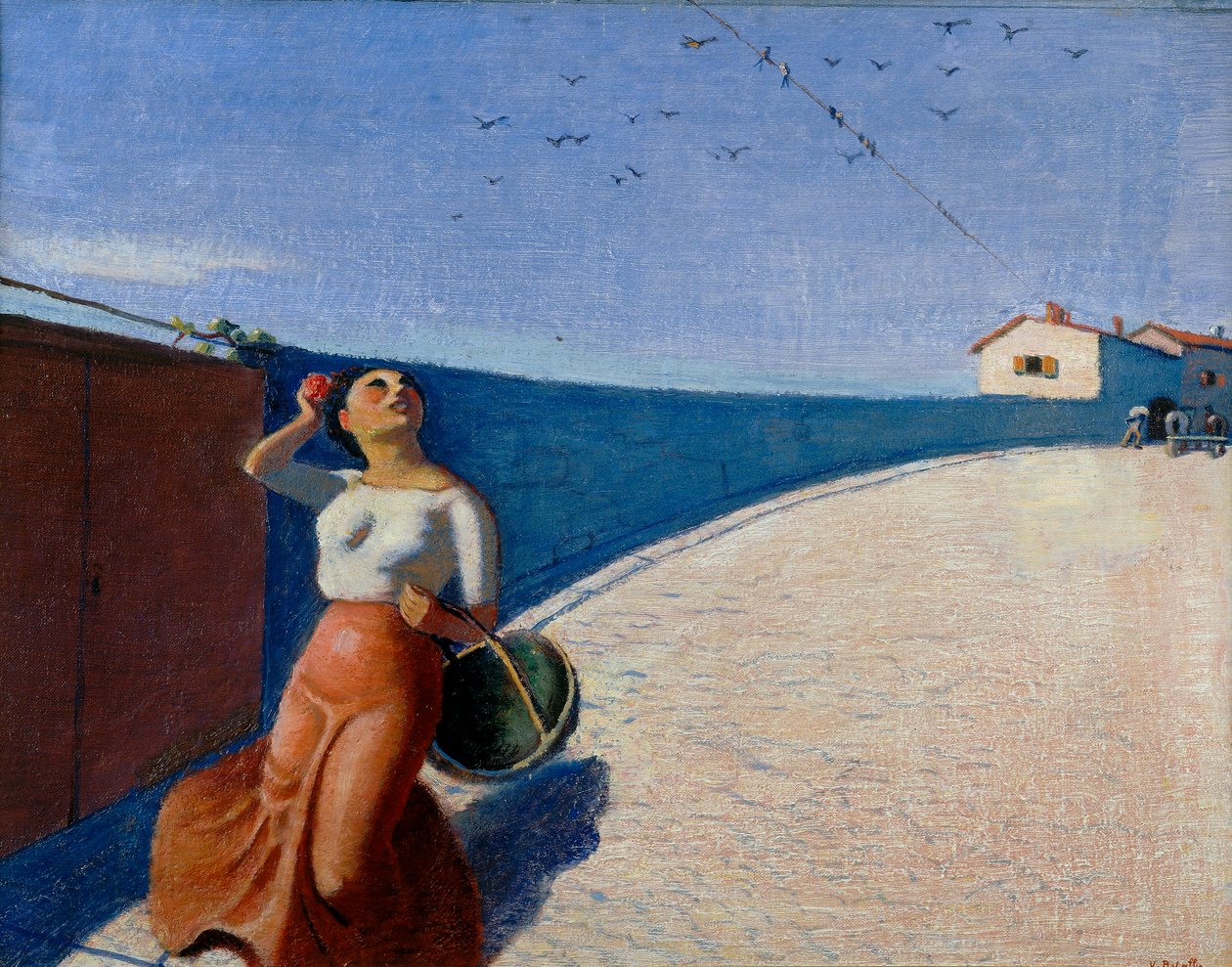 Meisje met mand en zwaluwen, door Vittorio Bolaffio, bewaard in Borgo Castello Provinciaal Museum, Gorizia door Vittorio Bolaffio