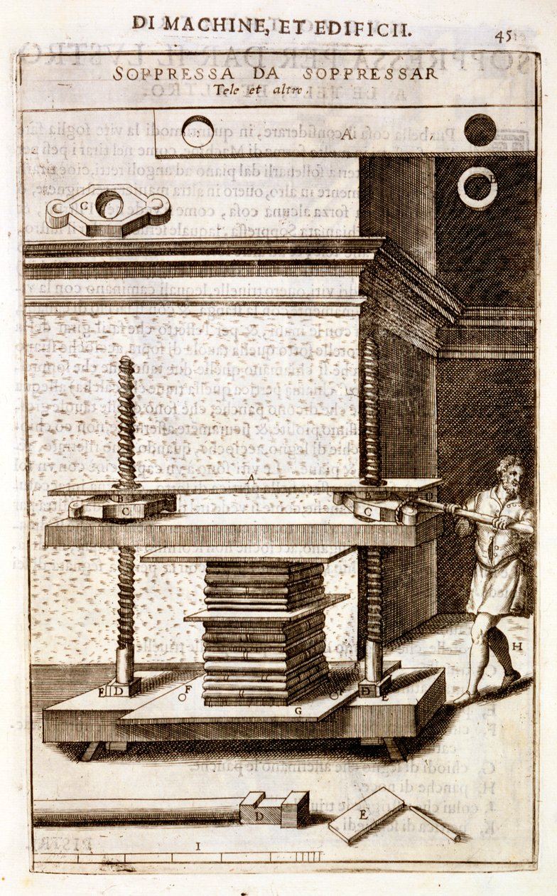 Een boekpers voor folioboeken, 1607 door Vittorio Zonca