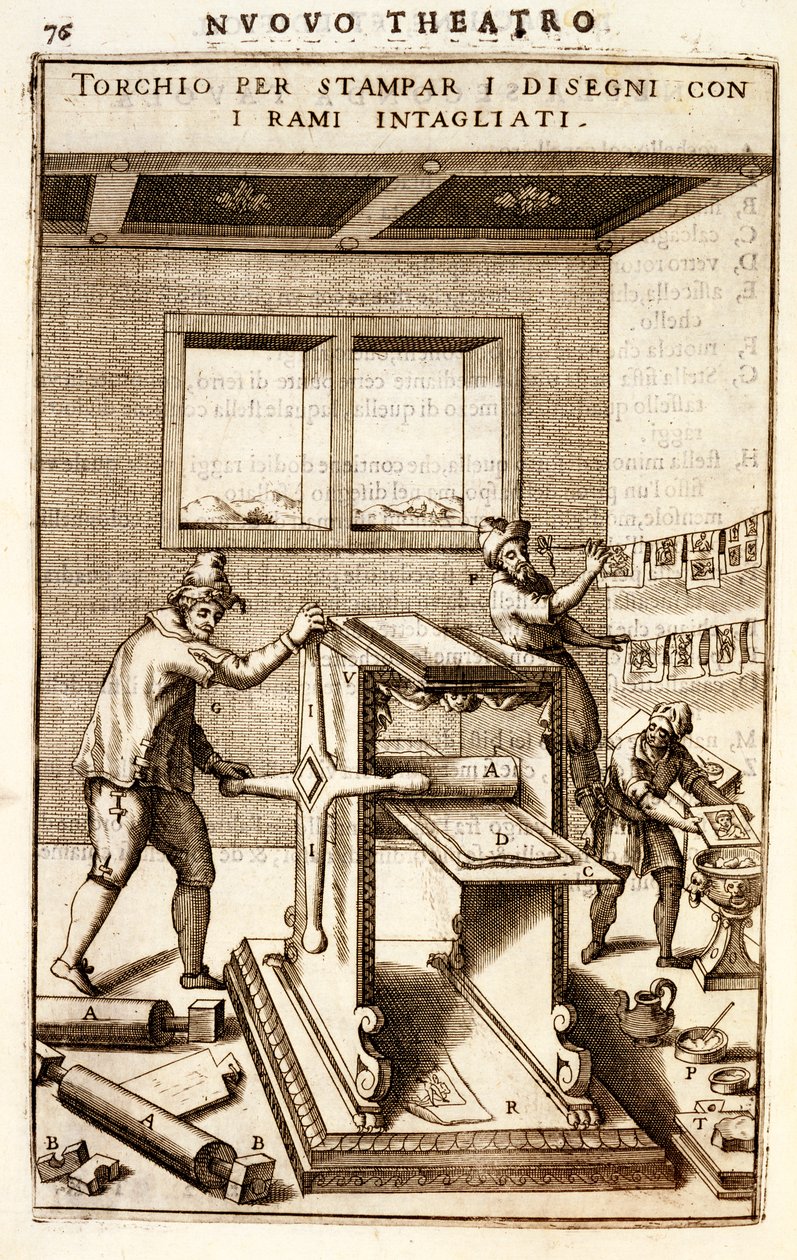 Graveurspers voor het afdrukken van tekeningen, 1607 door Vittorio Zonca