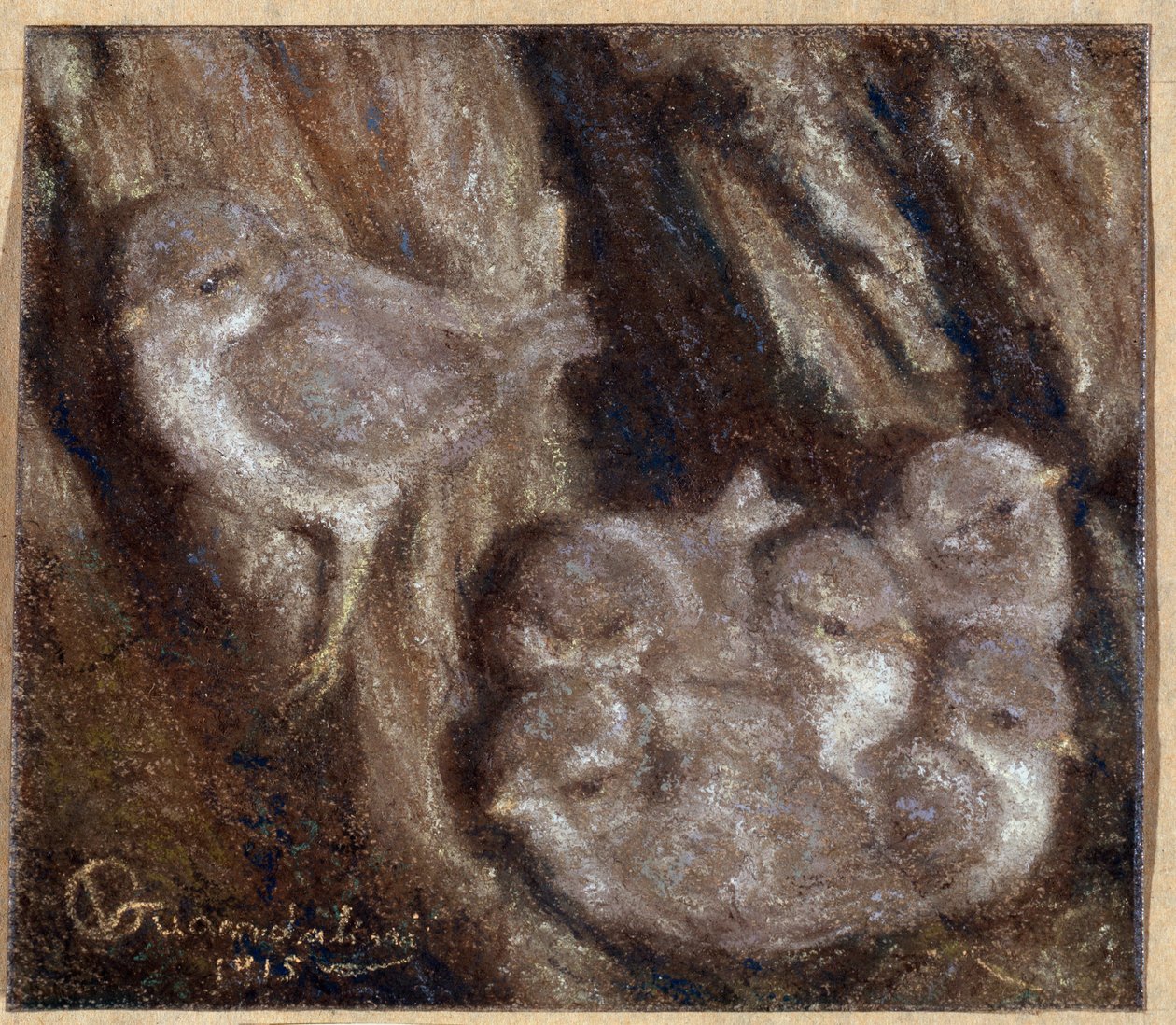 Het broedsel Pastel door Vittorio Guandalini (1861-1923) door Vittorio Guandalini