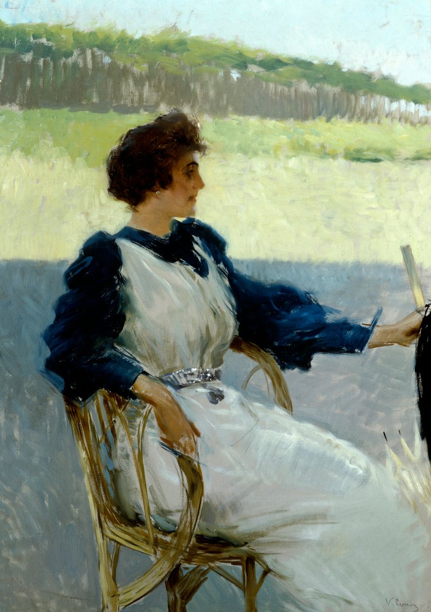 Portret van dame buiten door Vittorio Matteo Corcos (1859-1933) door Vittorio Matteo Corcos