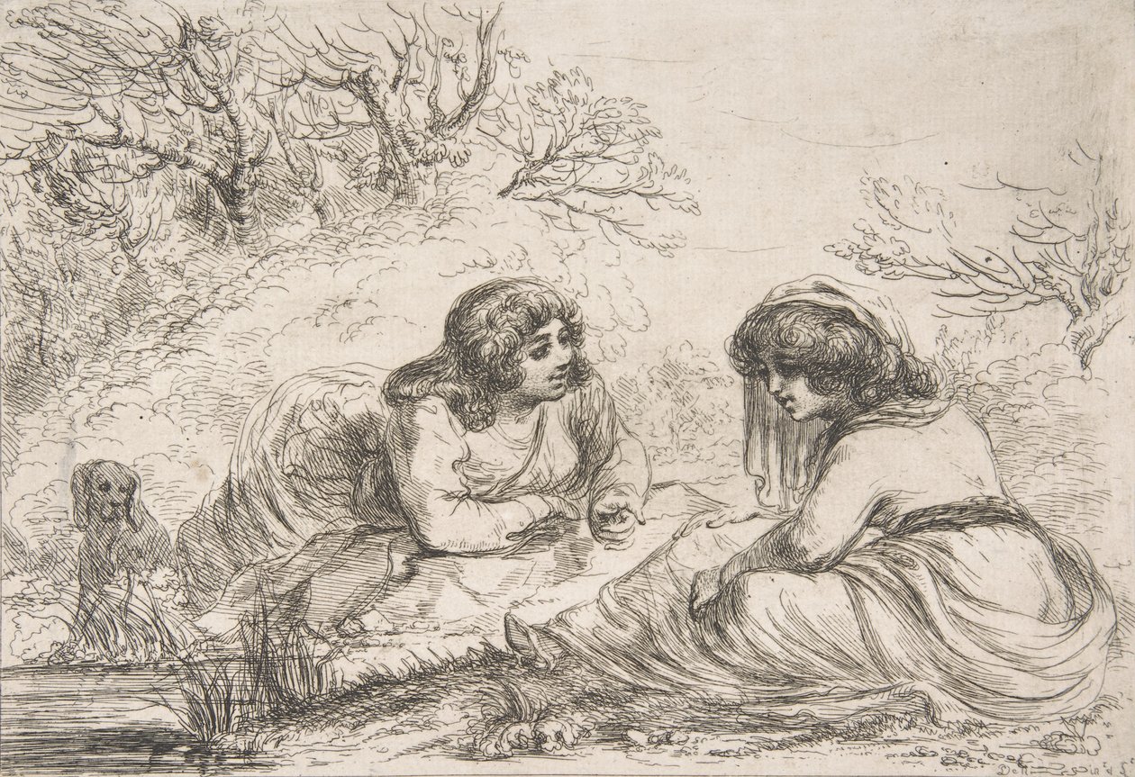 Twee vrouwen in een landschap, 18e-begin 19e eeuw door Vivant Denon