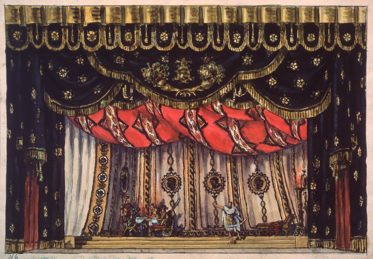 Decorontwerp voor het toneelstuk "De vernietiger van Jeruzalem" van Arvid Jarnefelt door Vladimir Alexeyevich Shchuko