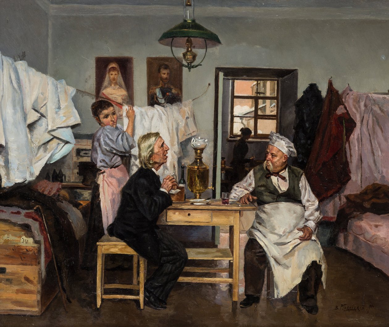 Bij de samovar, door Makovsky, Vladimir Yegorovich (1846-1920) door Vladimir Egorovic Makovsky