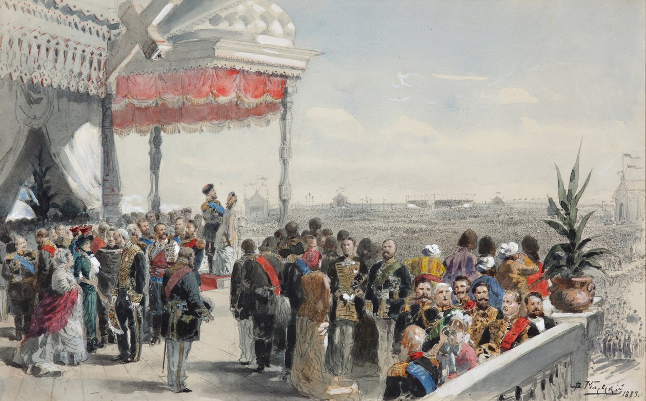 Openbare festiviteiten na de kroning van keizer Alexander III op Khodynka-veld, 1883 door Vladimir Egorovic Makovsky
