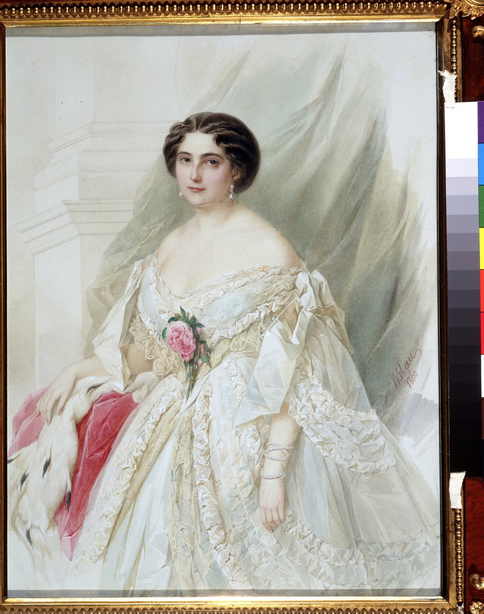 Portret van een dame met een bontmantel door Vladimir Ivanovich Hau