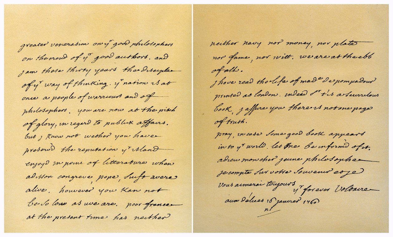 Brief van Francois Marie Arouet de Voltaire aan George Keat, 16 januari 1760 door Voltaire