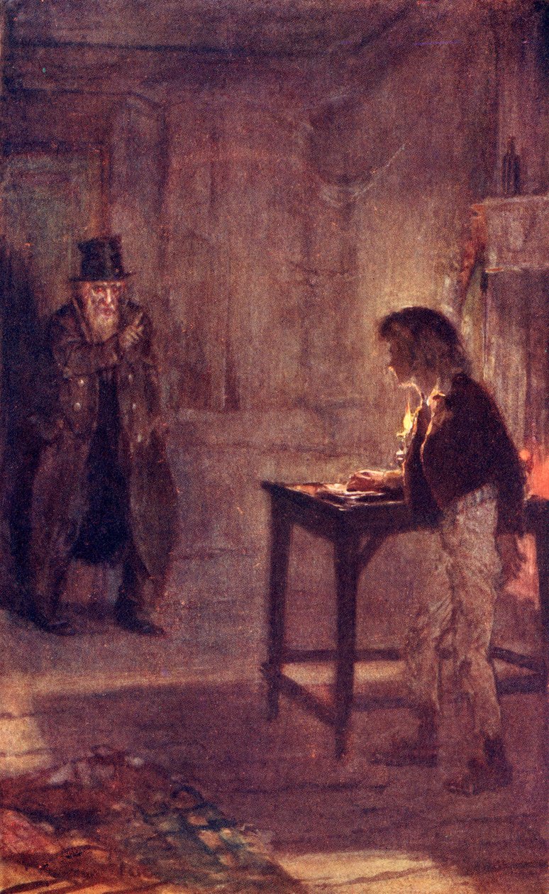 Fagin waarschuwt Oliver, frontispice uit 
