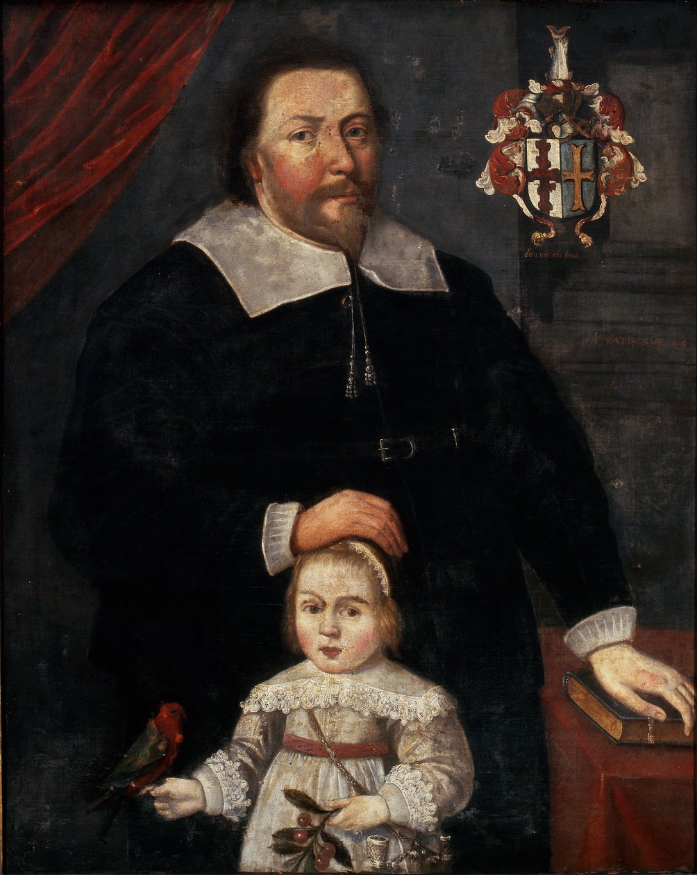 Sir Edward Lawrence met zijn zoon en een papegaai door W. (attr. to) Flesshier