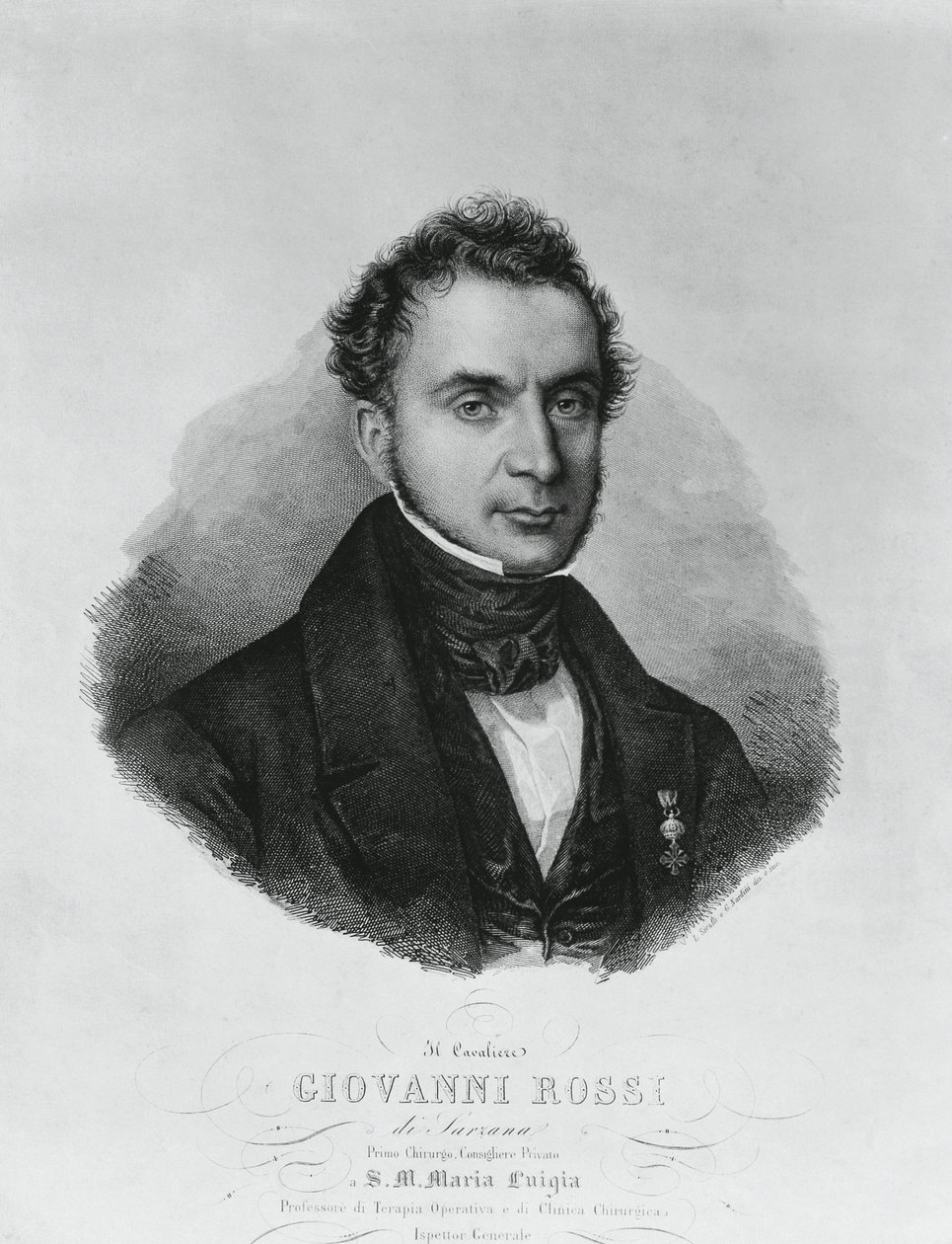Portret van Giovanni Rossi (19e eeuw), Italiaanse chirurg, gravure naar schilderij van Enrico Bandini door John Ward Dunsmore