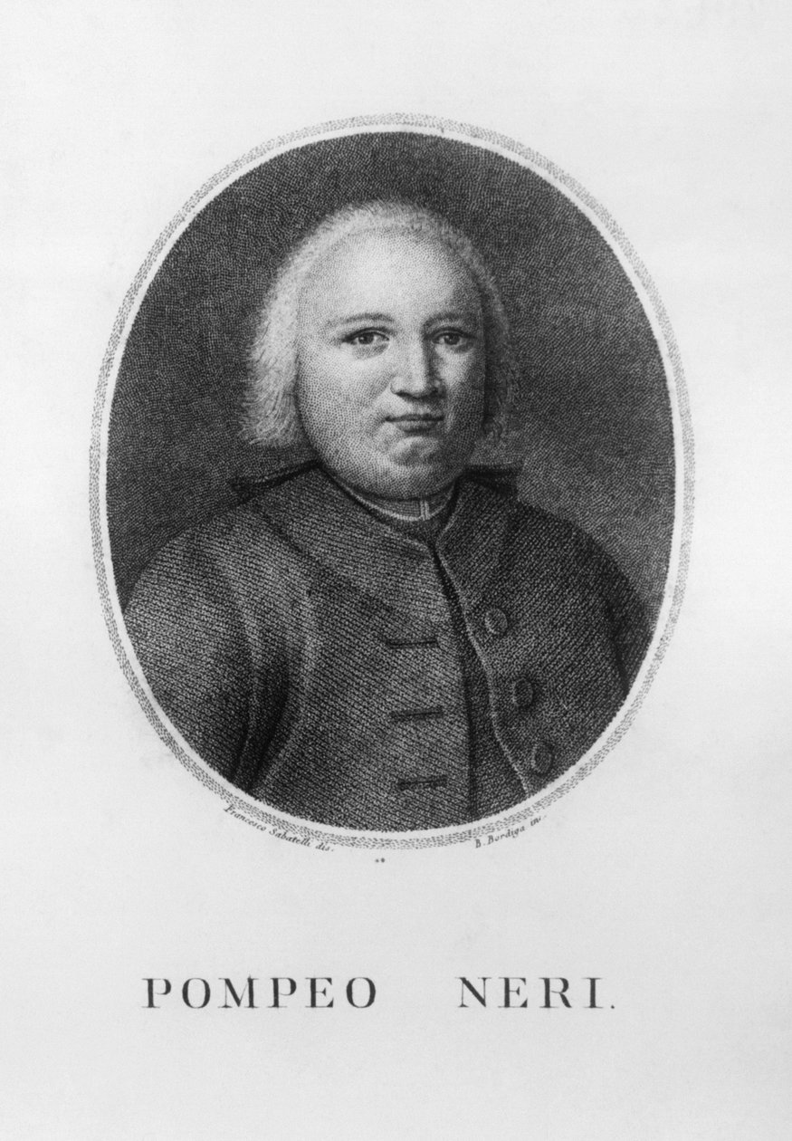 Portret van Pompeo Neri (1706-1776), Italiaanse jurist en politicus, ets door Benedetto Bordiga naar tekening van Francesco Sabatelli door John Ward Dunsmore