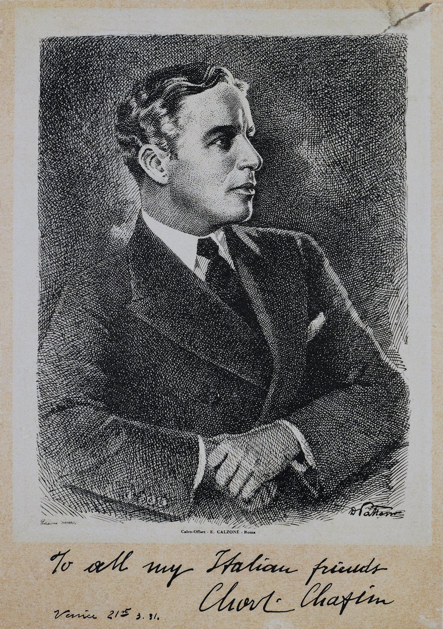 Portret van Sir Charles Spencer Chaplin (1889-1977), Engelse acteur en regisseur door John Ward Dunsmore