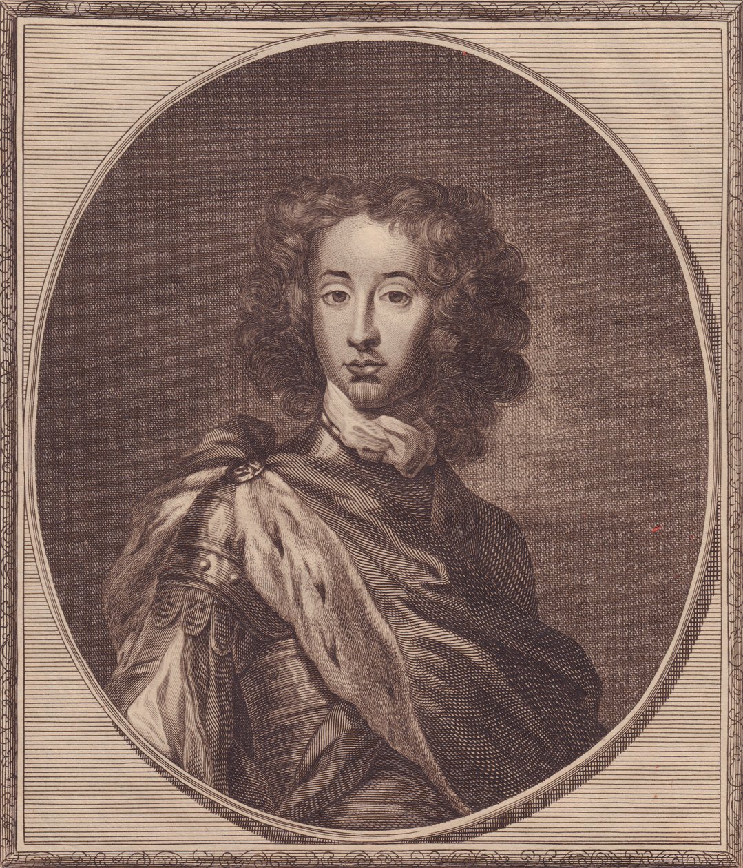 Portret van Willem van Denemarken en Noorwegen, hertog van Gloucester (1689-1700), kopergravure door John Goldar naar schilderij van G Kneller door John Ward Dunsmore