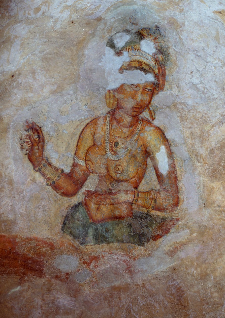 Sri Lanka, Fresco van meisjes in het Sigiriya archeologisch complex (UNESCO Werelderfgoedlijst) door John Ward Dunsmore