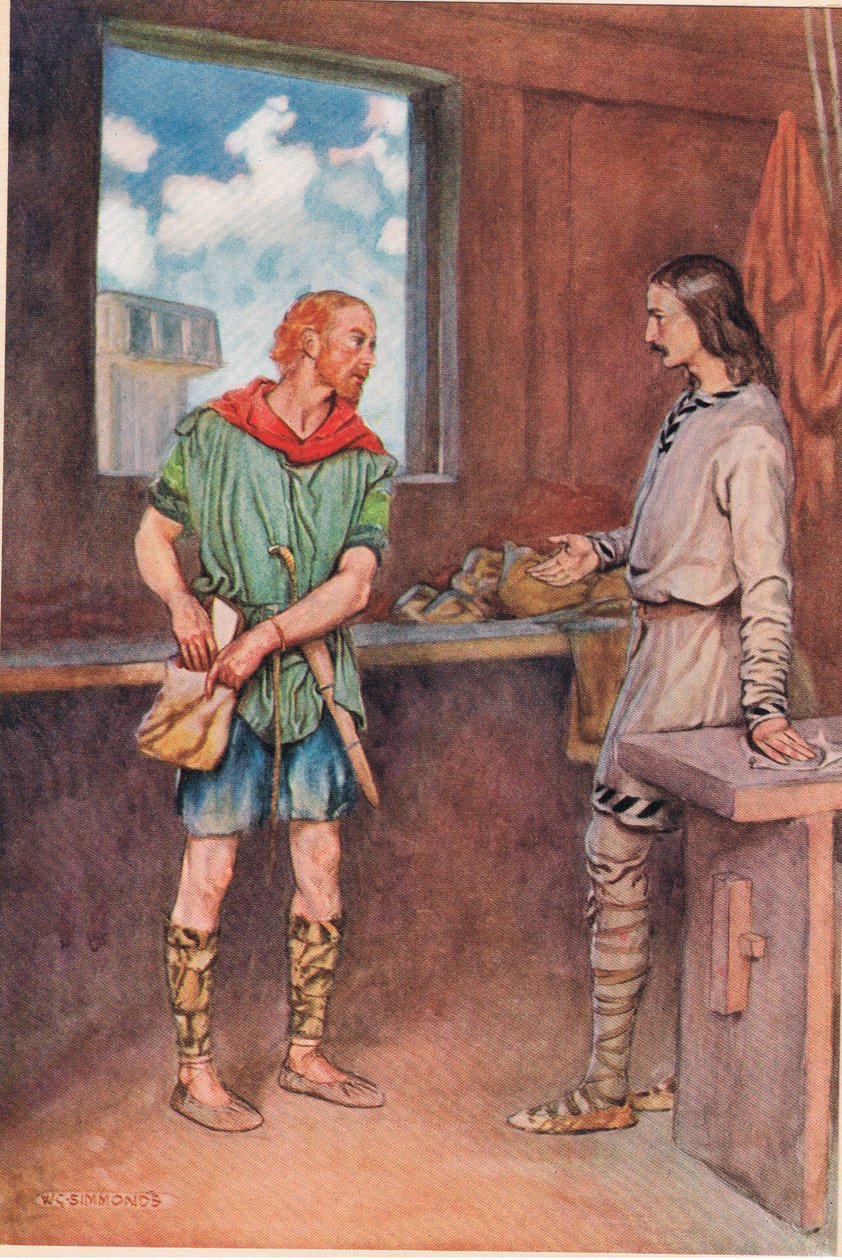 Een zeeman geeft Horatio een brief van Hamlet, uit 