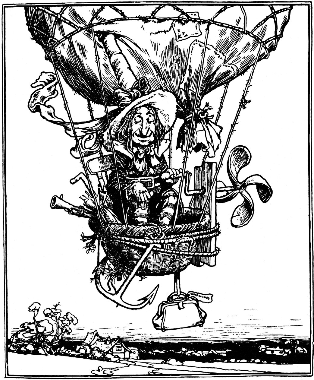 Illustratie uit het kinderboek De Avonturen van Oom Lubin door William Heath Robinson