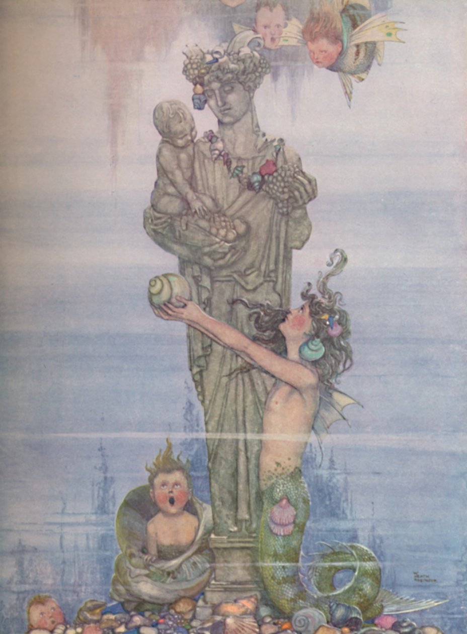 Ze zette het standbeeld terug in haar tuin, ca. 1930 door William Heath Robinson