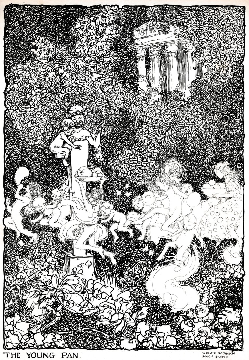 De jonge Pan - Fase één, ca. 1920 door William Heath Robinson