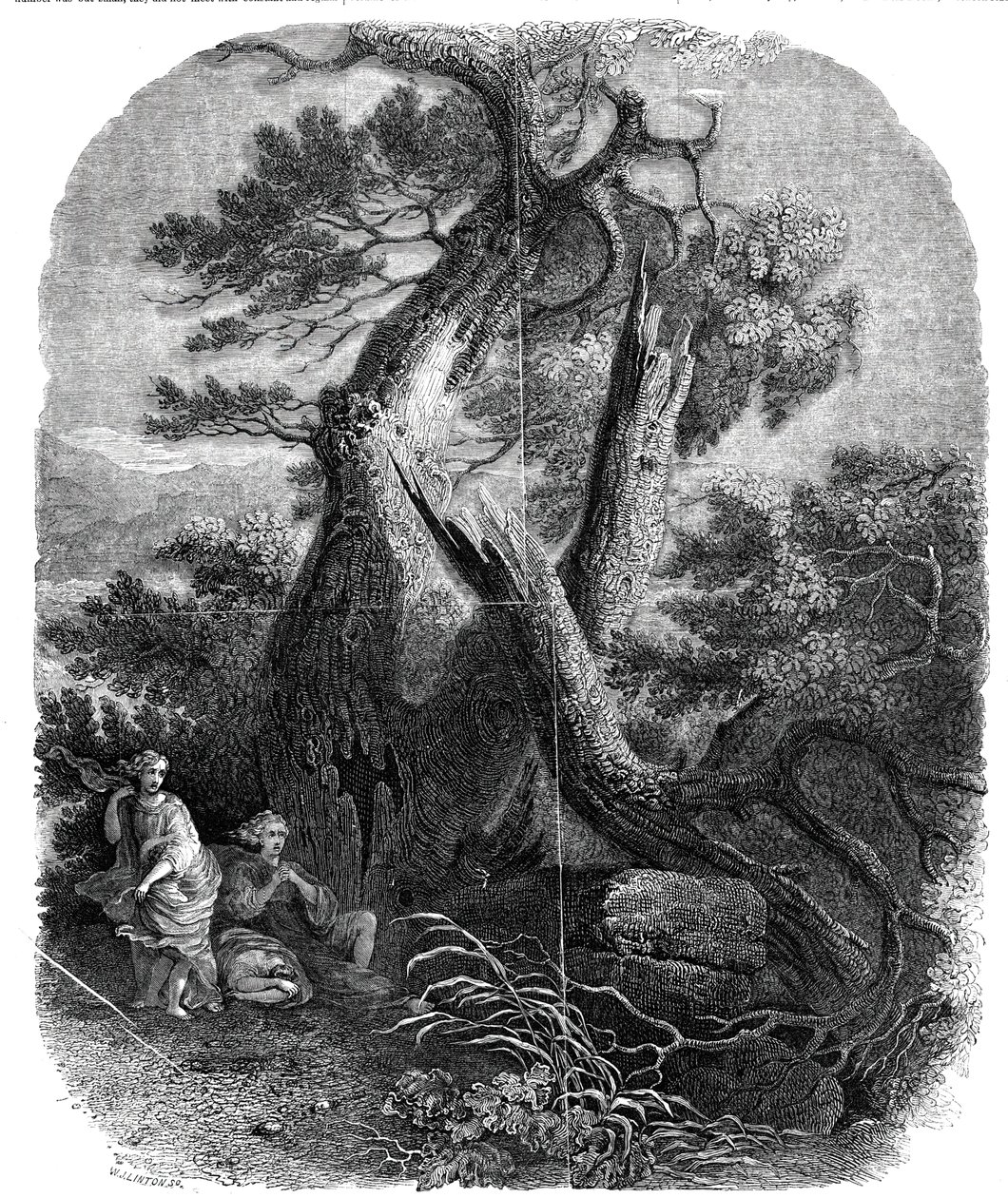 Voorbeeld van houtgravure, De dood van de kinderen van Niobe, 1844 door W. J. Linton
