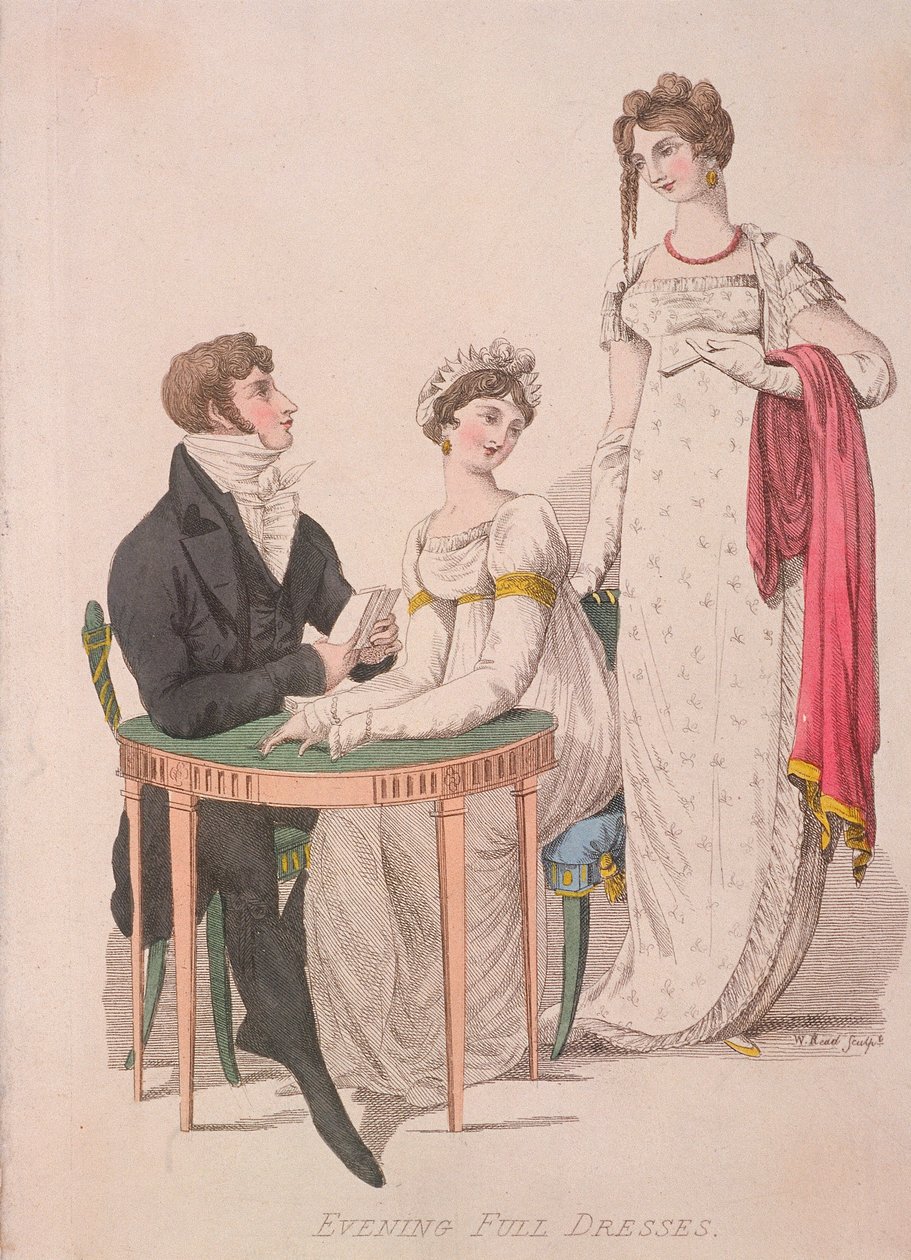 Twee vrouwen en een man in volledige avondkleding, c1810 door W Read