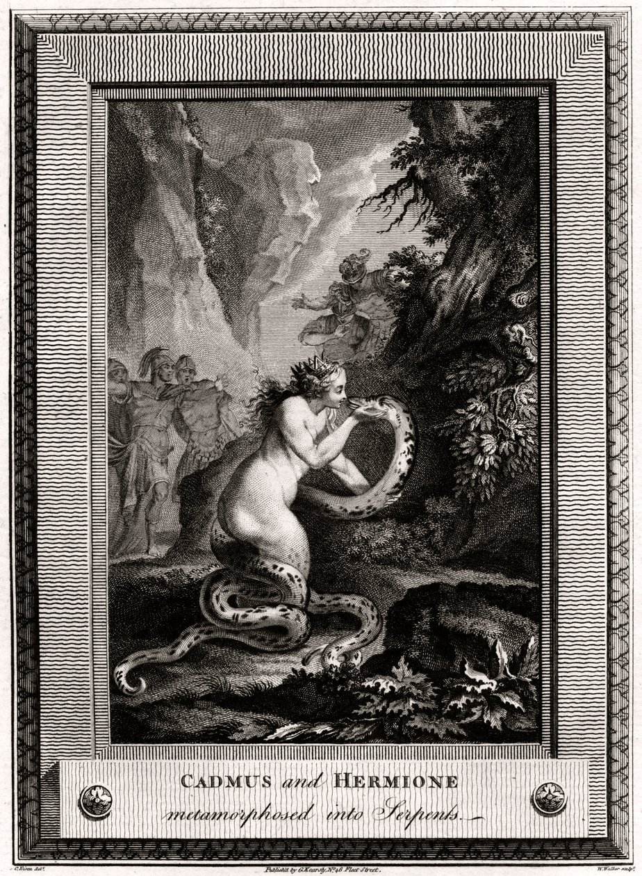 Cadmus en Hermione, veranderd in slangen, 1776 door W. Walker