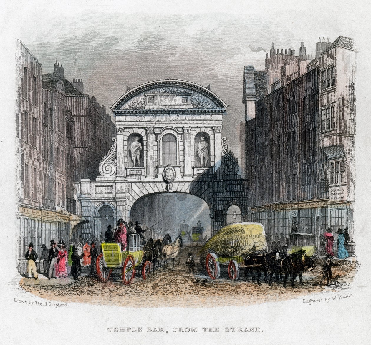 Temple Bar, vanaf de Strand, Londen, 1829 door W. Wallis