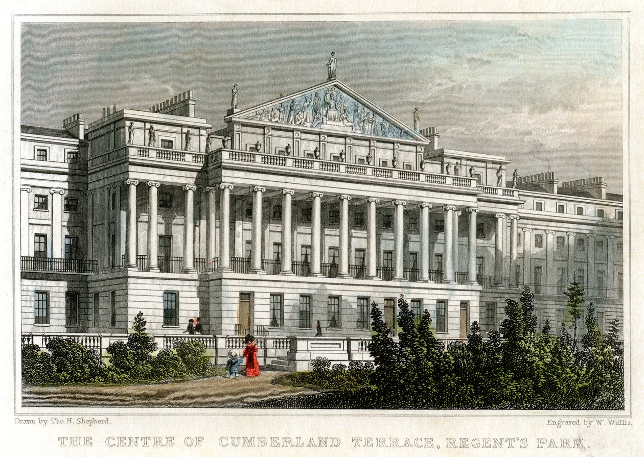 Het centrum van Cumberland Terrace, Regents Park, Londen, 1829 door W. Wallis