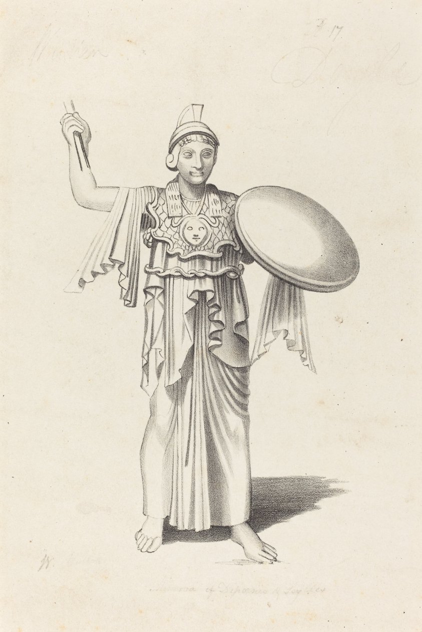 Minerva, van een bronzen beeld door Daedalus door W. Walton after John Flaxman