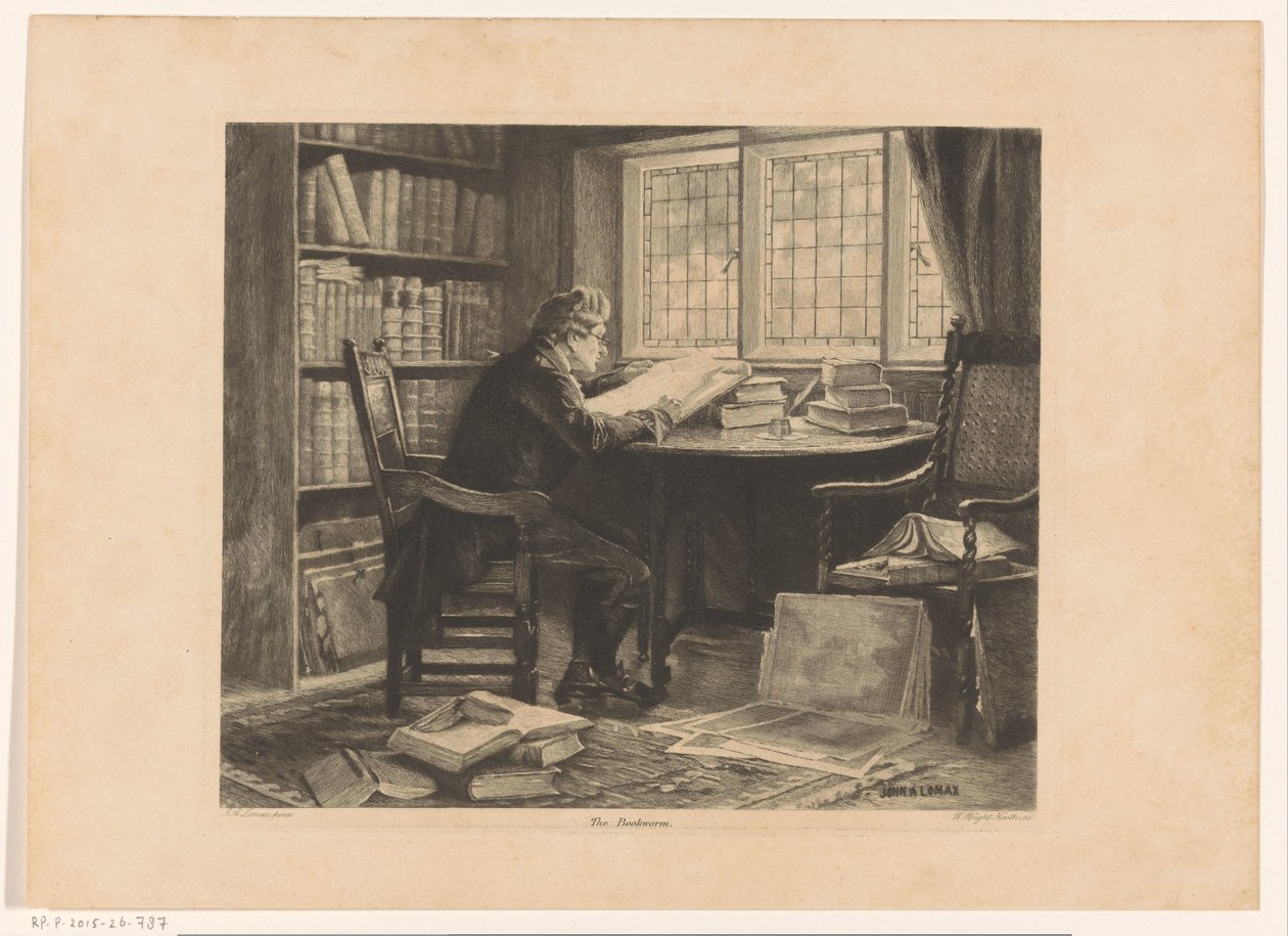 Lezende man voor het raam van zijn studeervertrek door W. Wright Nooth