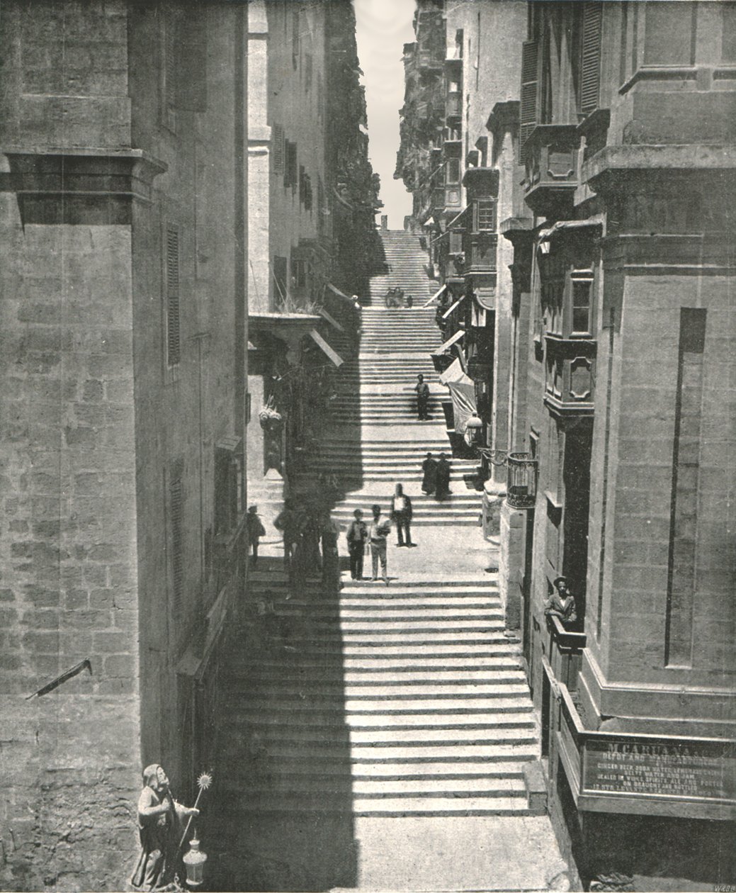 Een steile straat in Valletta, Malta, 1895 door W and S Ltd