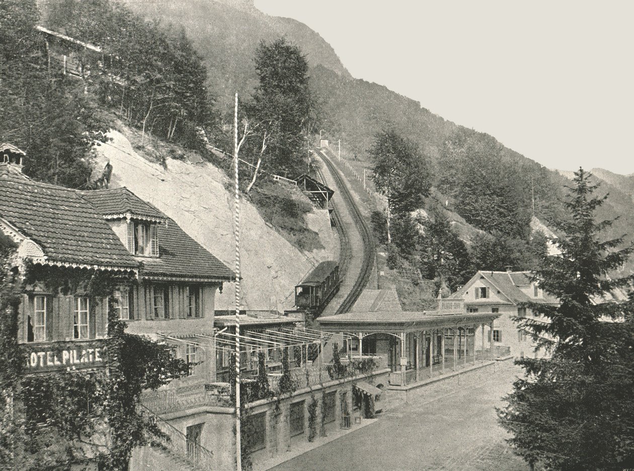 Startpunt van de Pilatus-spoorweg, Alpnachstad, Zwitserland, 1895 door W and S Ltd