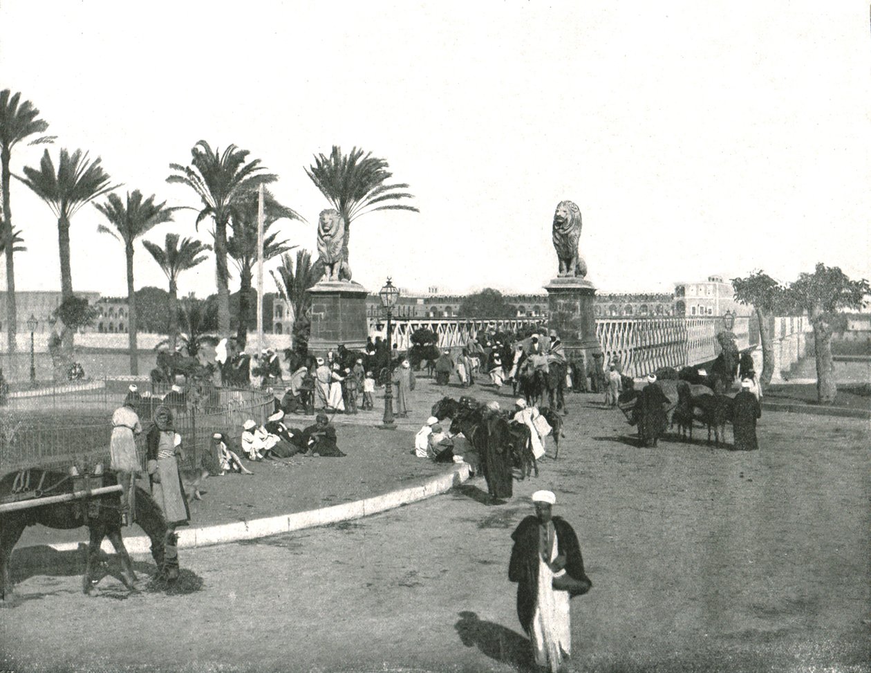 De Kasr-el-nil brug, Caïro, Egypte, 1895 door W and S Ltd