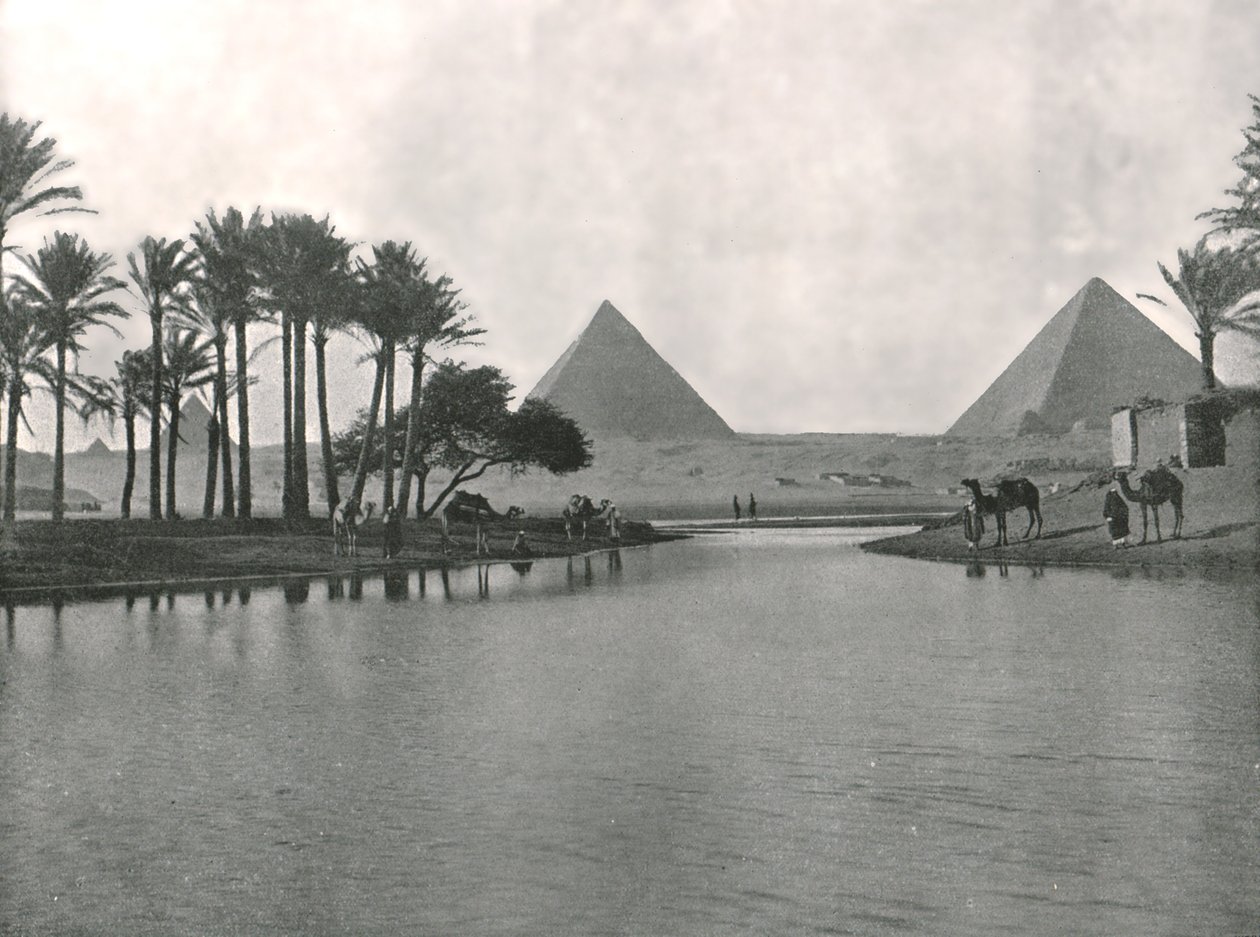 De Piramides en de Nijl, Gizeh, Egypte, 1895 door W and S Ltd