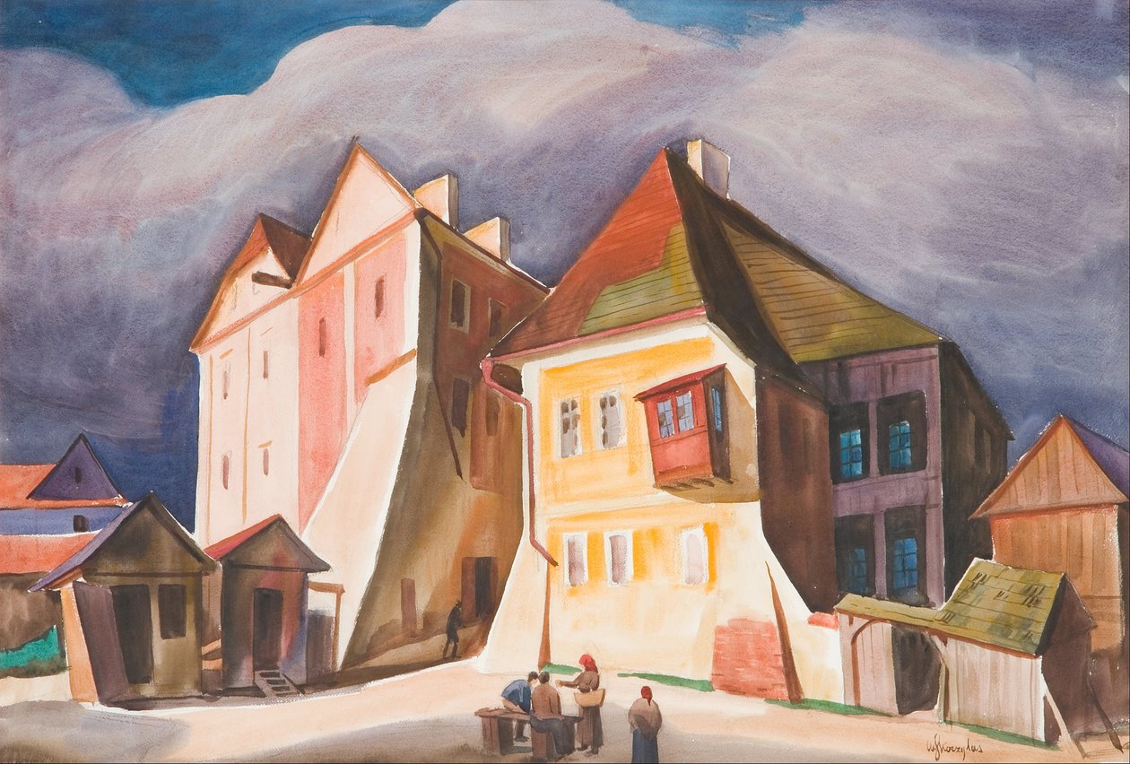 Uitzicht op Kazimierz aan de Wisła door Władysław Skoczylas