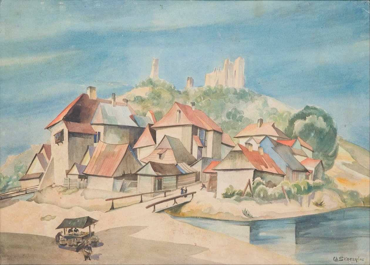 Uitzicht op Kazimierz aan de Wisła door Władysław Skoczylas