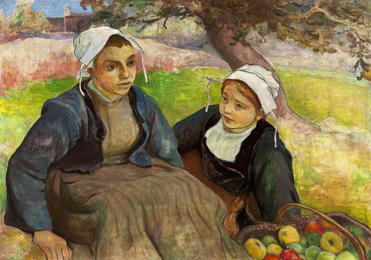 Twee Bretonse vrouwen met een mand appels door Władysław Ślewiński